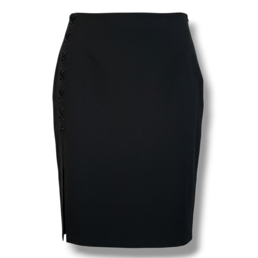 Guess Black Lace-Up Side Slit Pencil Skirt Sophisticated Career Size Large